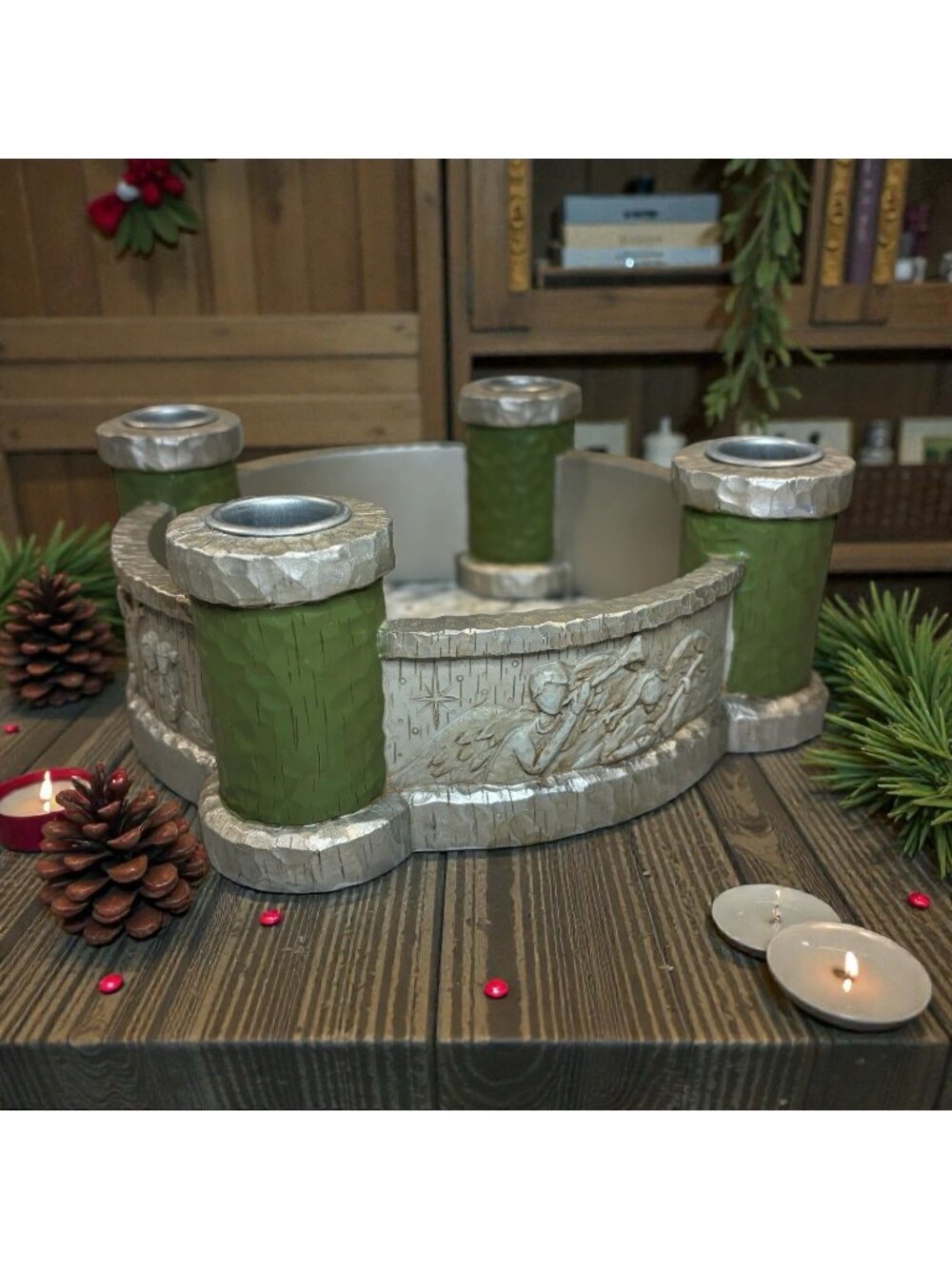 Abbey Press Advent Wreath Candle Holder Christmas Decor Green Table Centerpiece